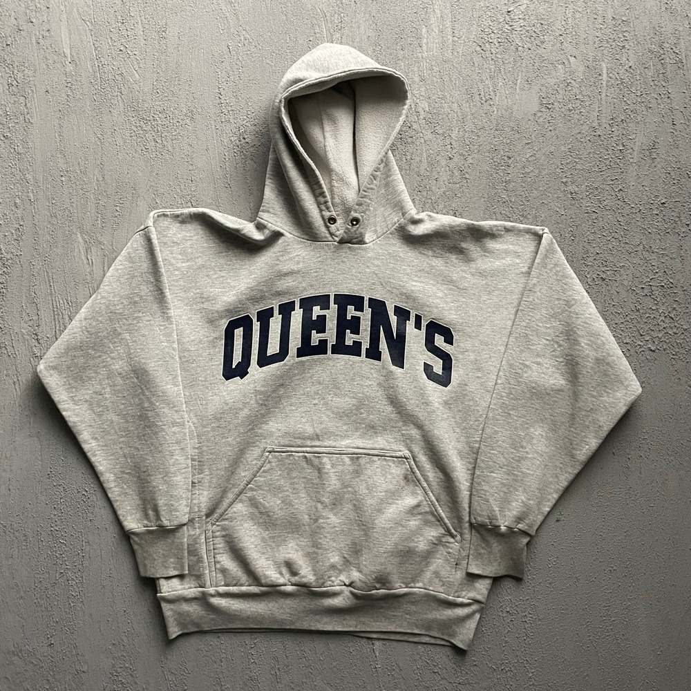 Vintage Queen's University Hoodie Mens Large Grey 90s Balboa Beach Club
